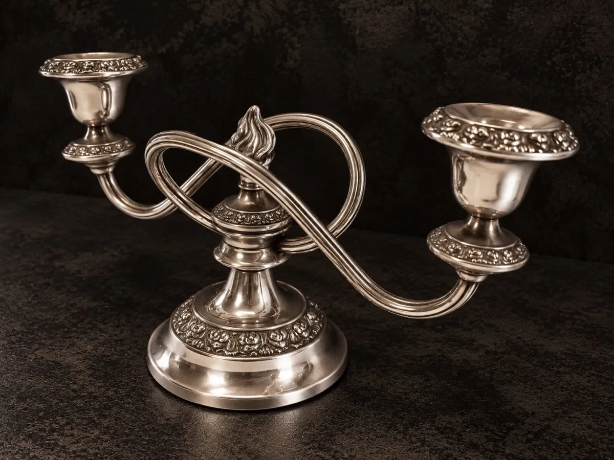 Vintage English Silver-Plated Two-Arm Candelabra - Image 4