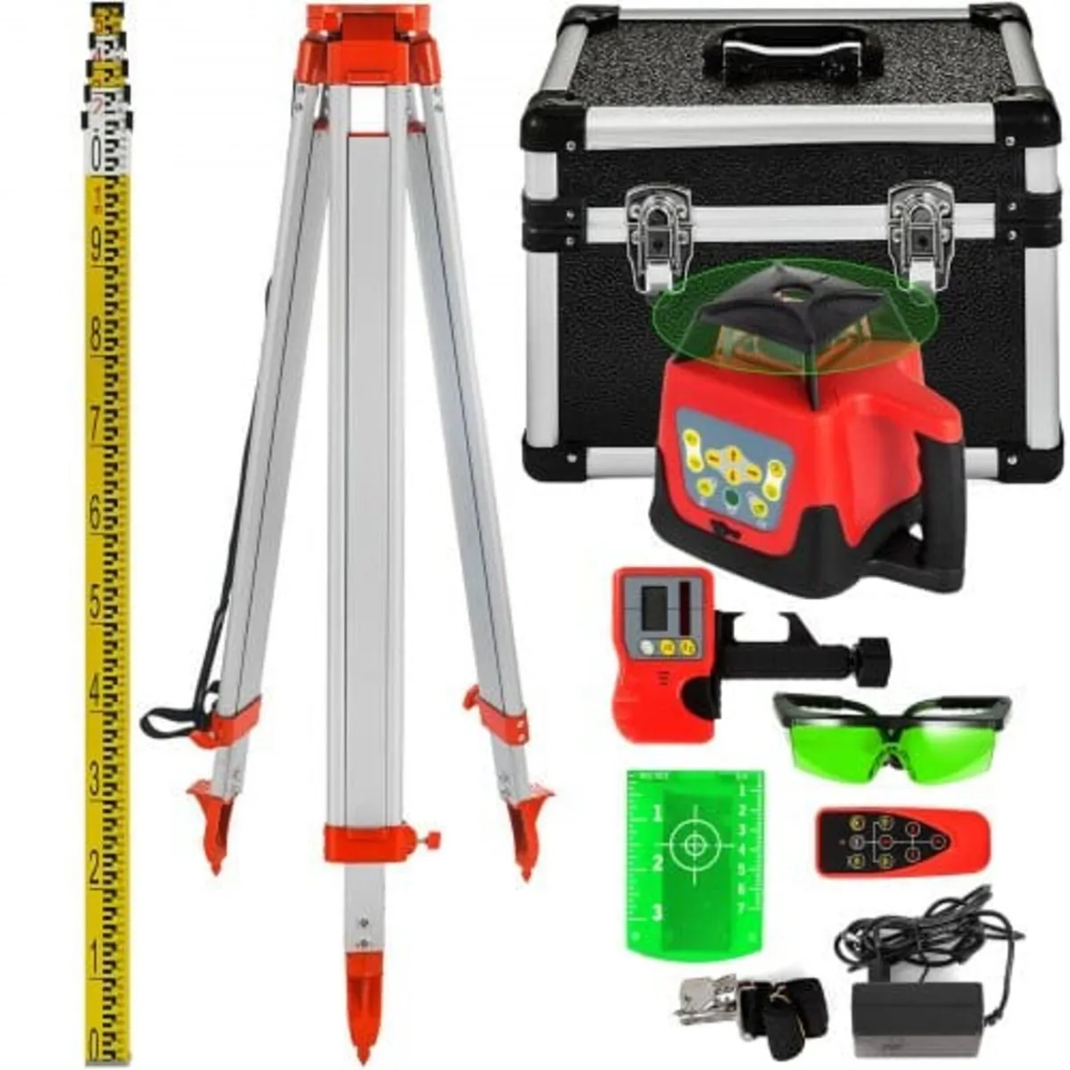 Green Rotary Laser Level Kit with Adjustable Tripo - Image 1