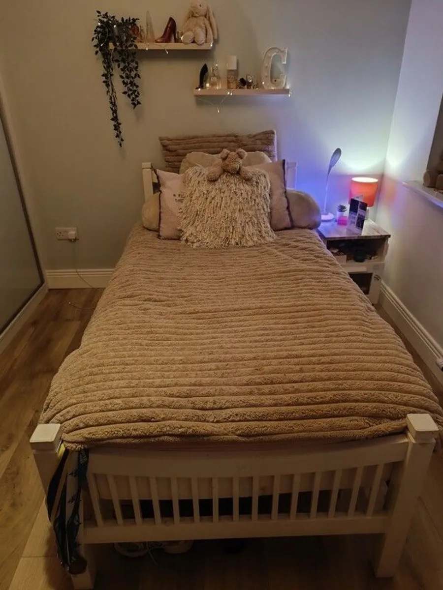 Two Matching Wooden Single Beds: Pine and White - Image 1