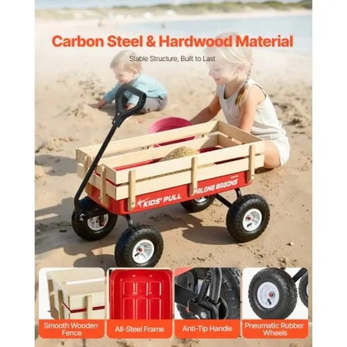 Pull-Along Wagon for Kids, 101cm Toddler Wagons wi - Image 2