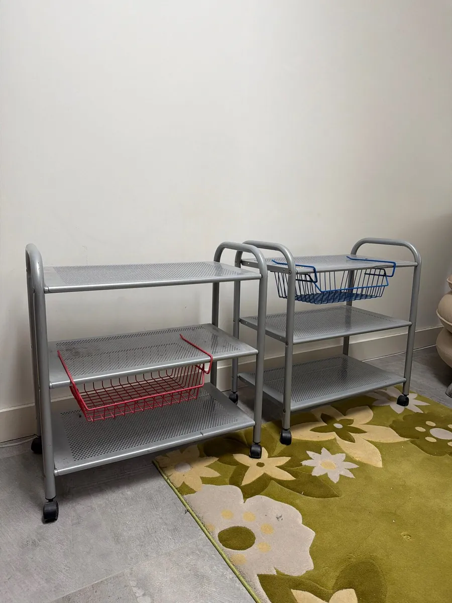silver metal rolling utility trolley with handles - Image 1