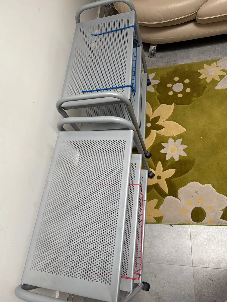 silver metal rolling utility trolley with handles - Image 2