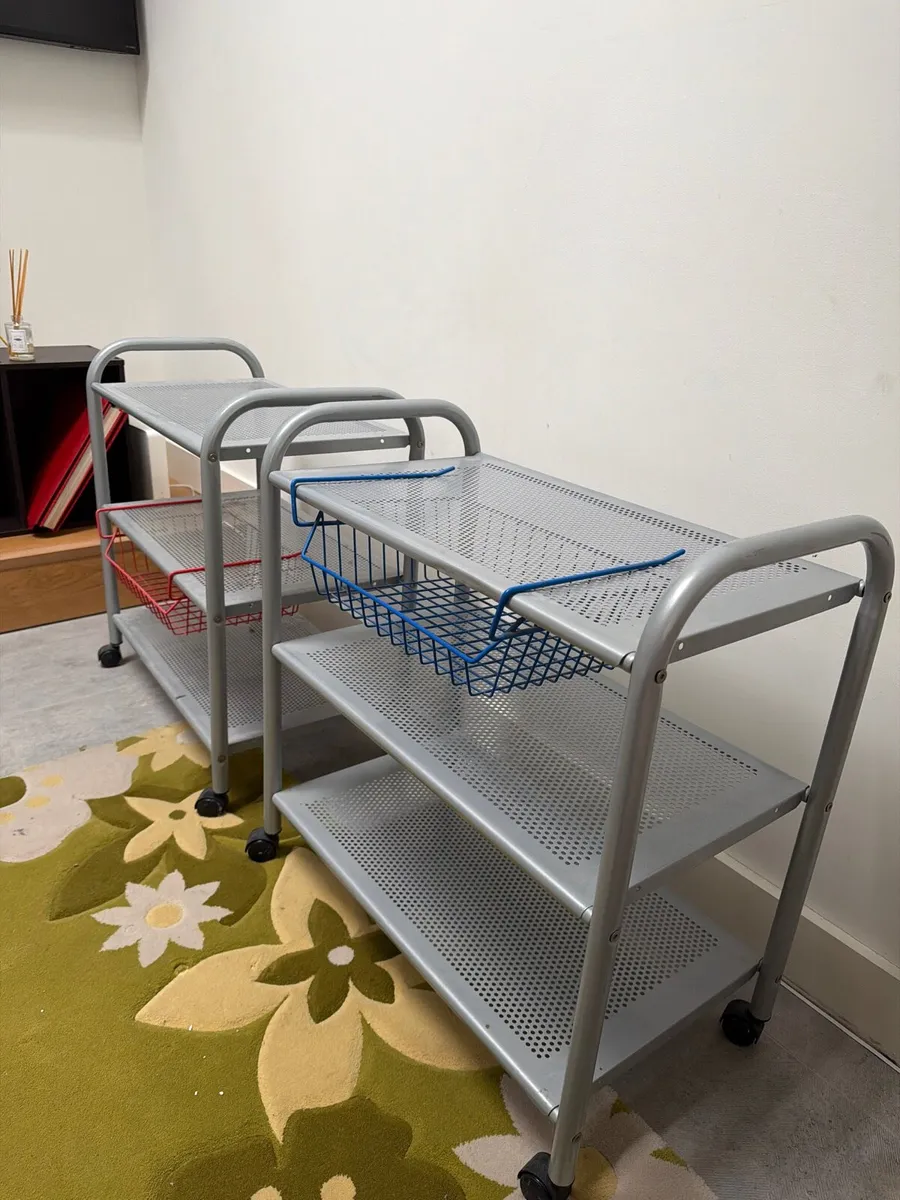 silver metal rolling utility trolley with handles - Image 3