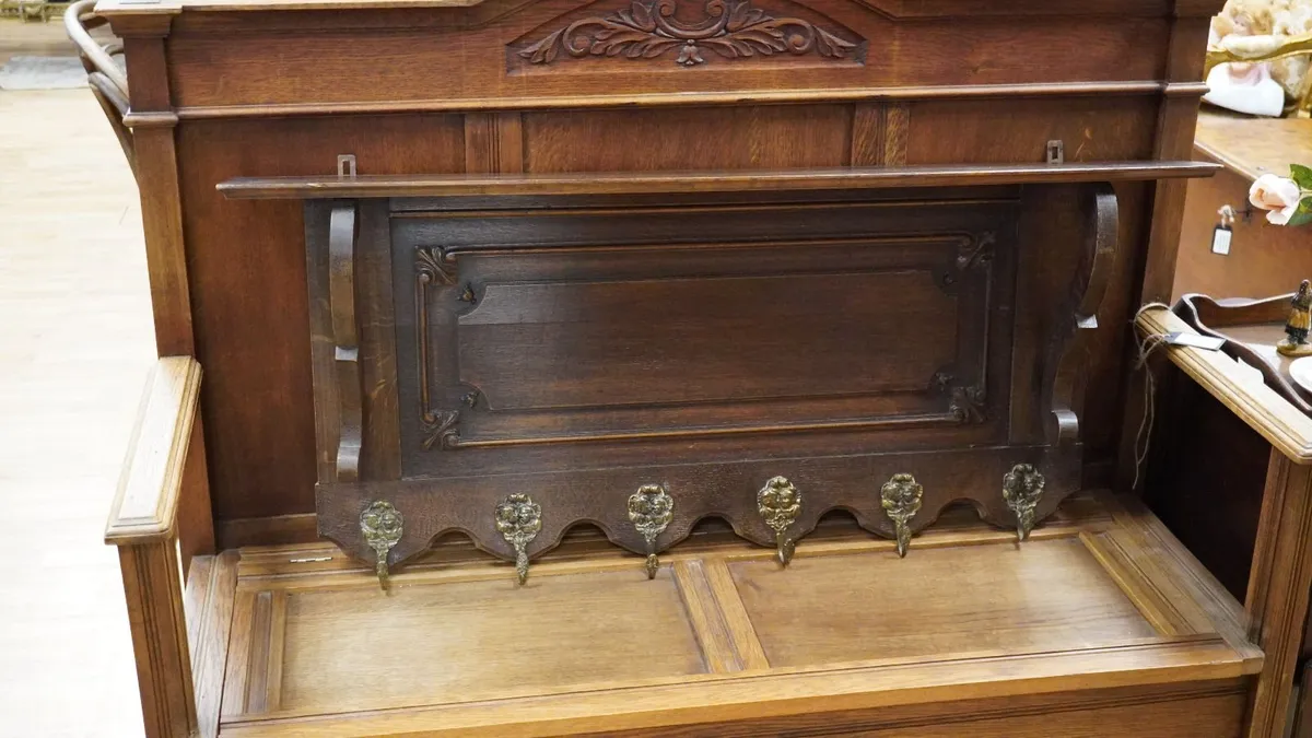 Antique French Oak Wall Coat Rack - Image 1