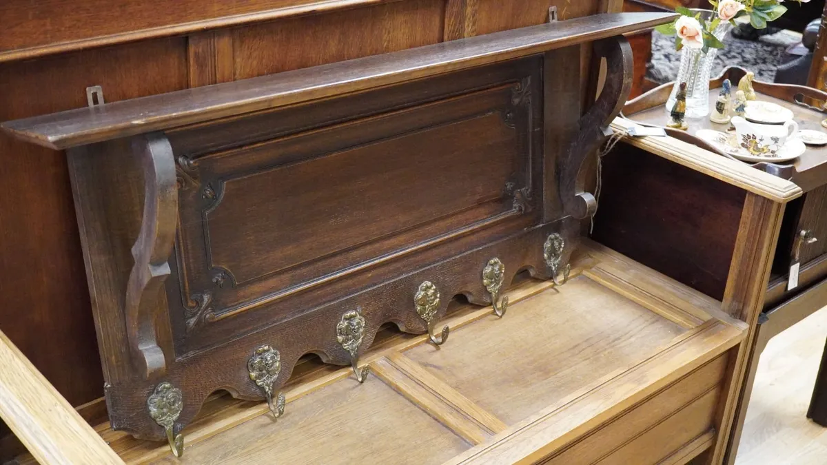 Antique French Oak Wall Coat Rack - Image 2