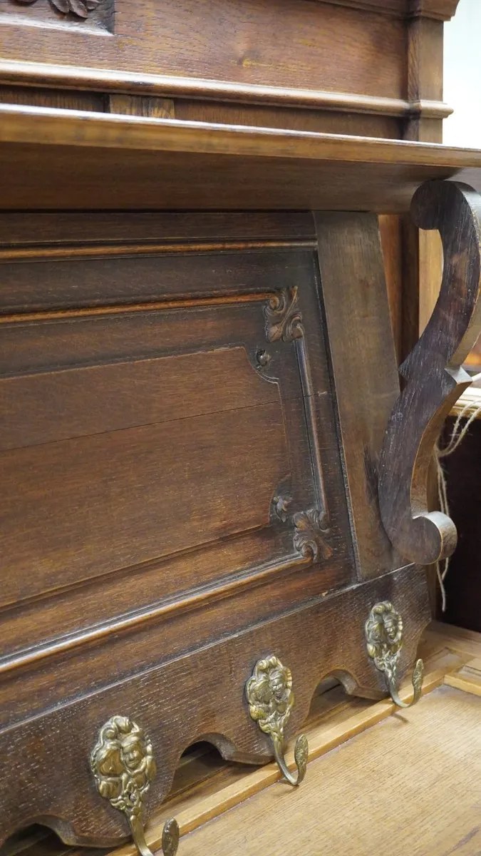 Antique French Oak Wall Coat Rack - Image 4