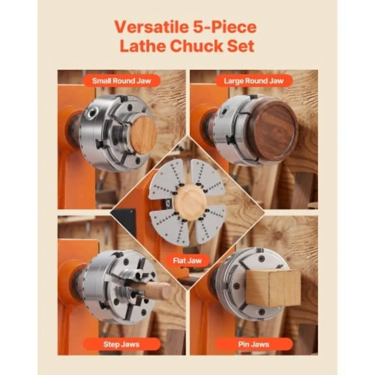 4 Inch Wood Lathe Chuck, 4-Jaw, Self-Centering Woo - Image 3