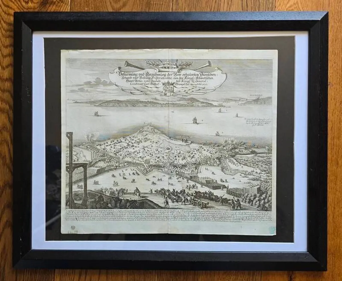 3 Matthaus Merian Antique Battle Engravings  17th Century Framed Set - Image 4