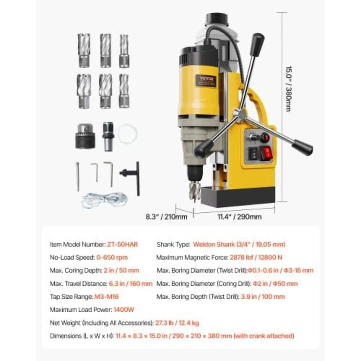 Magnetic Drill, 1400W Motor 2 in Boring Diameter, - Image 4