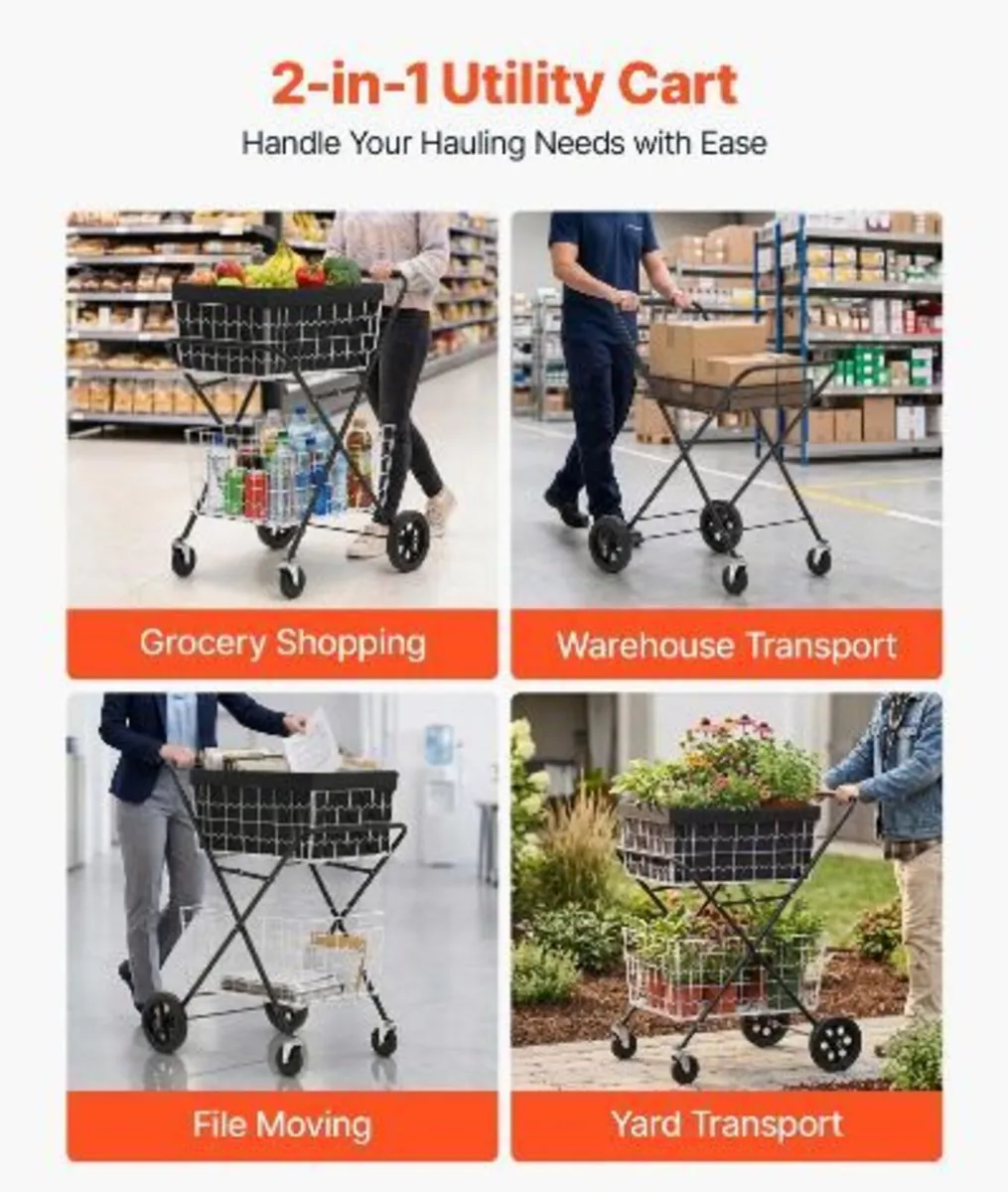 Shopping Cart 2-Tier with Wheels Foldable - Image 2