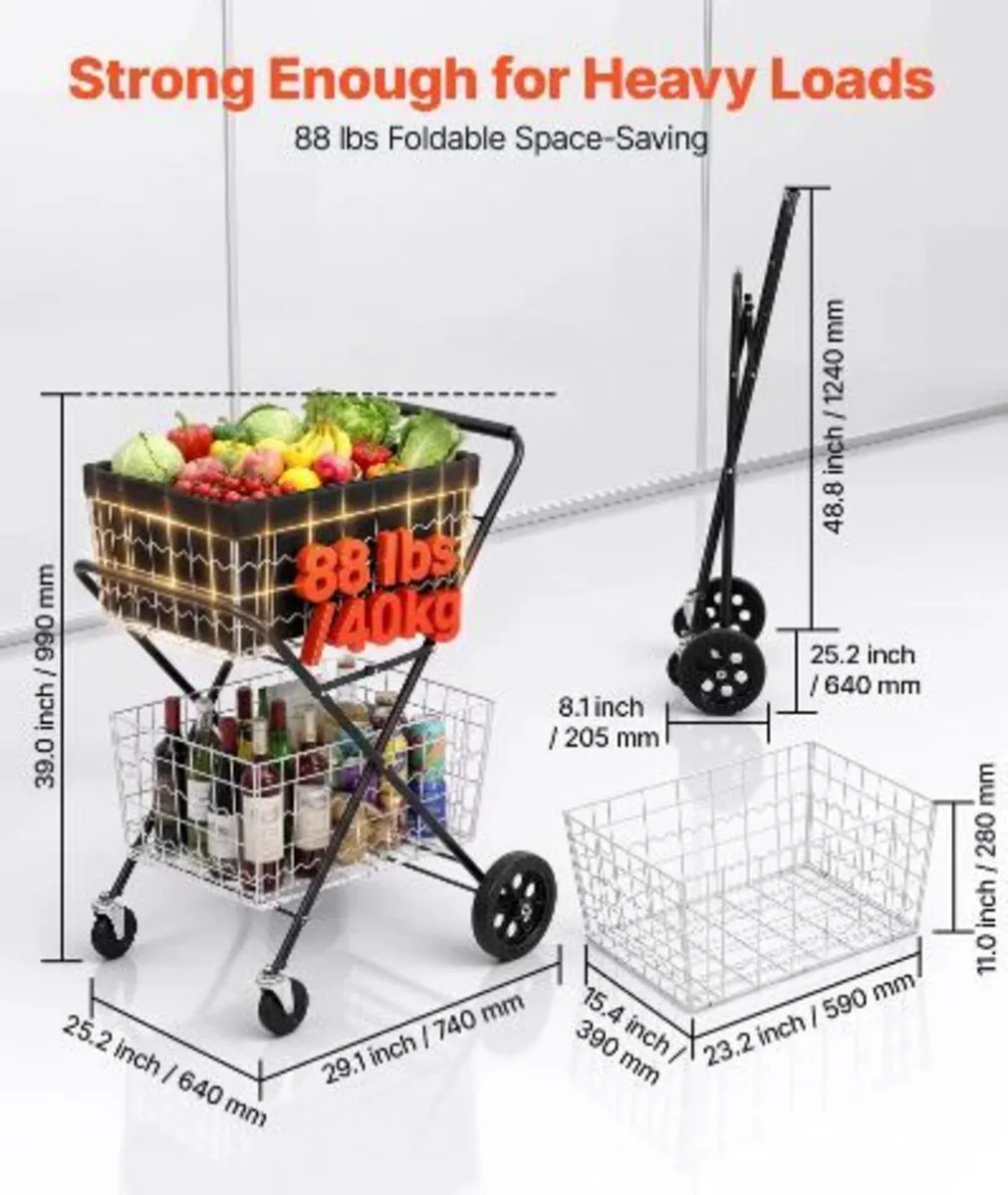 Shopping Cart 2-Tier with Wheels Foldable - Image 3