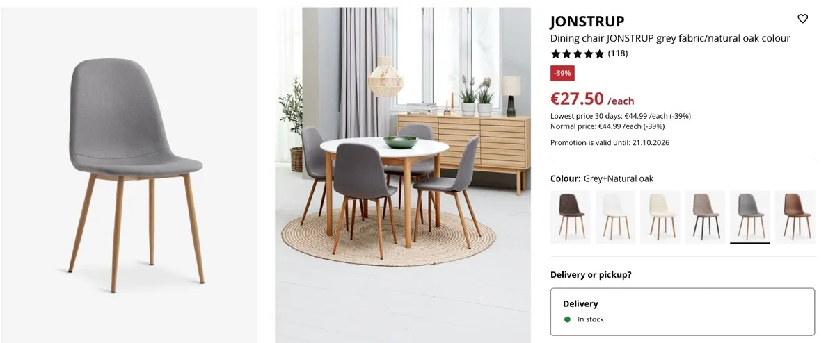 6x JYSK Dining room chair grey fabric/natural oak - Image 4