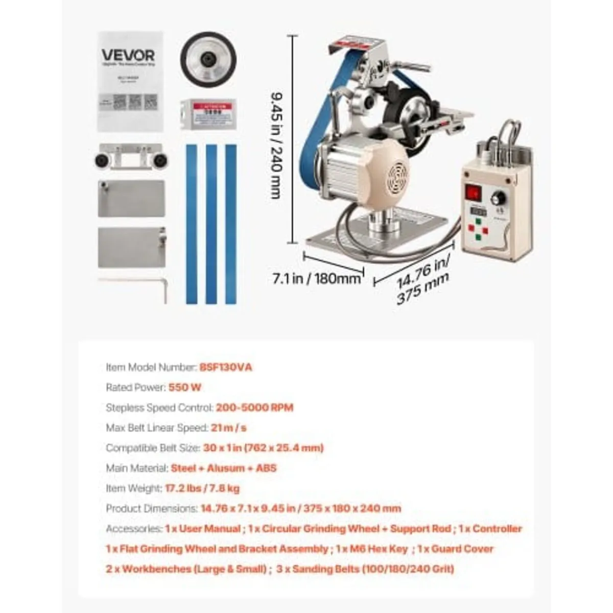 Belt Grinder Sander with VFD, 762mm x 25.4mm Varia - Image 4