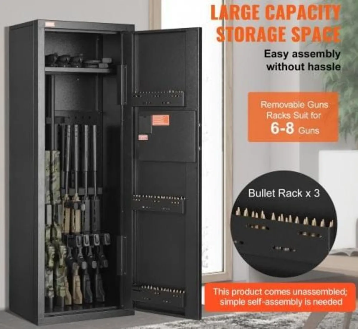 6-8 Rifles Gun Safe, Rifle Safe with Lock & Digita - Image 3