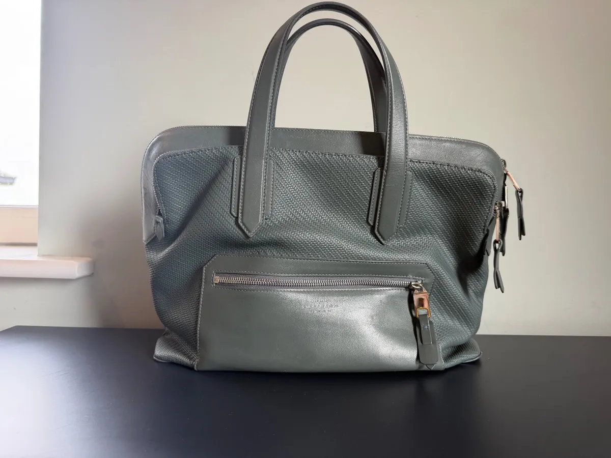 Smythson of Bond Street Grey Leather Tote Bag - Image 1