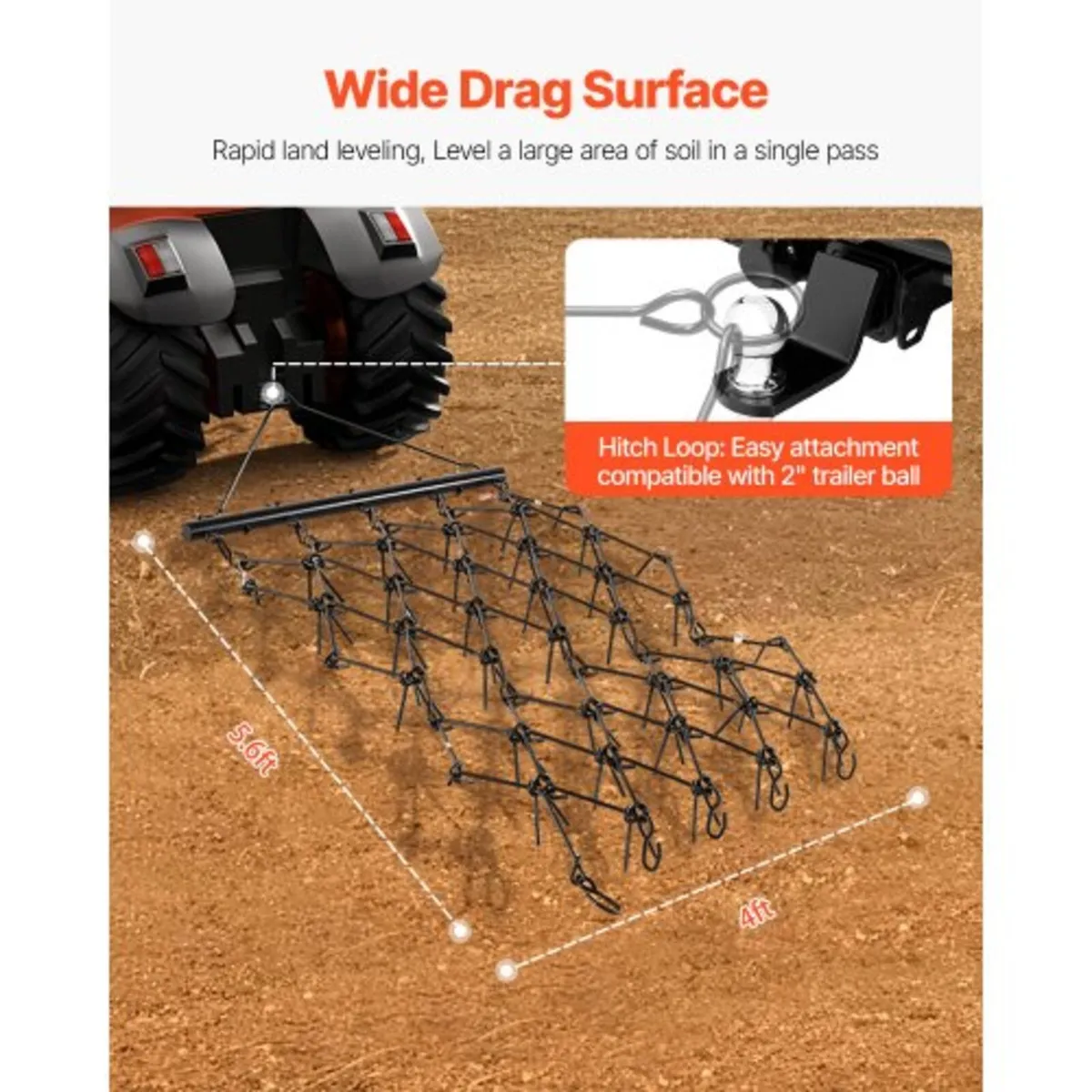 Drag Harrow, 4 ft x 5.6 ft Durable Chain Harrow wi - Image 4