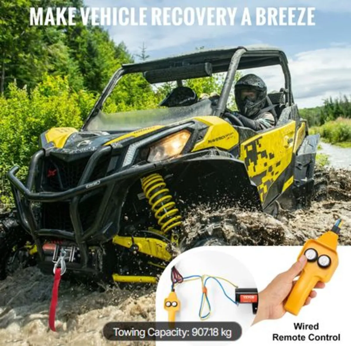 Electric Winch ATV UTV 907.2 kg Steel Cable IP 55 - Image 4