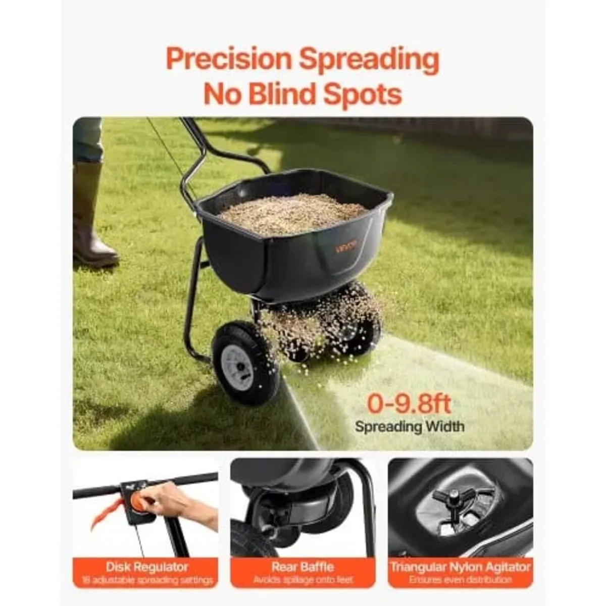 Walk Behind Spreader, 60LBS Capacity, Push Spreade - Image 2