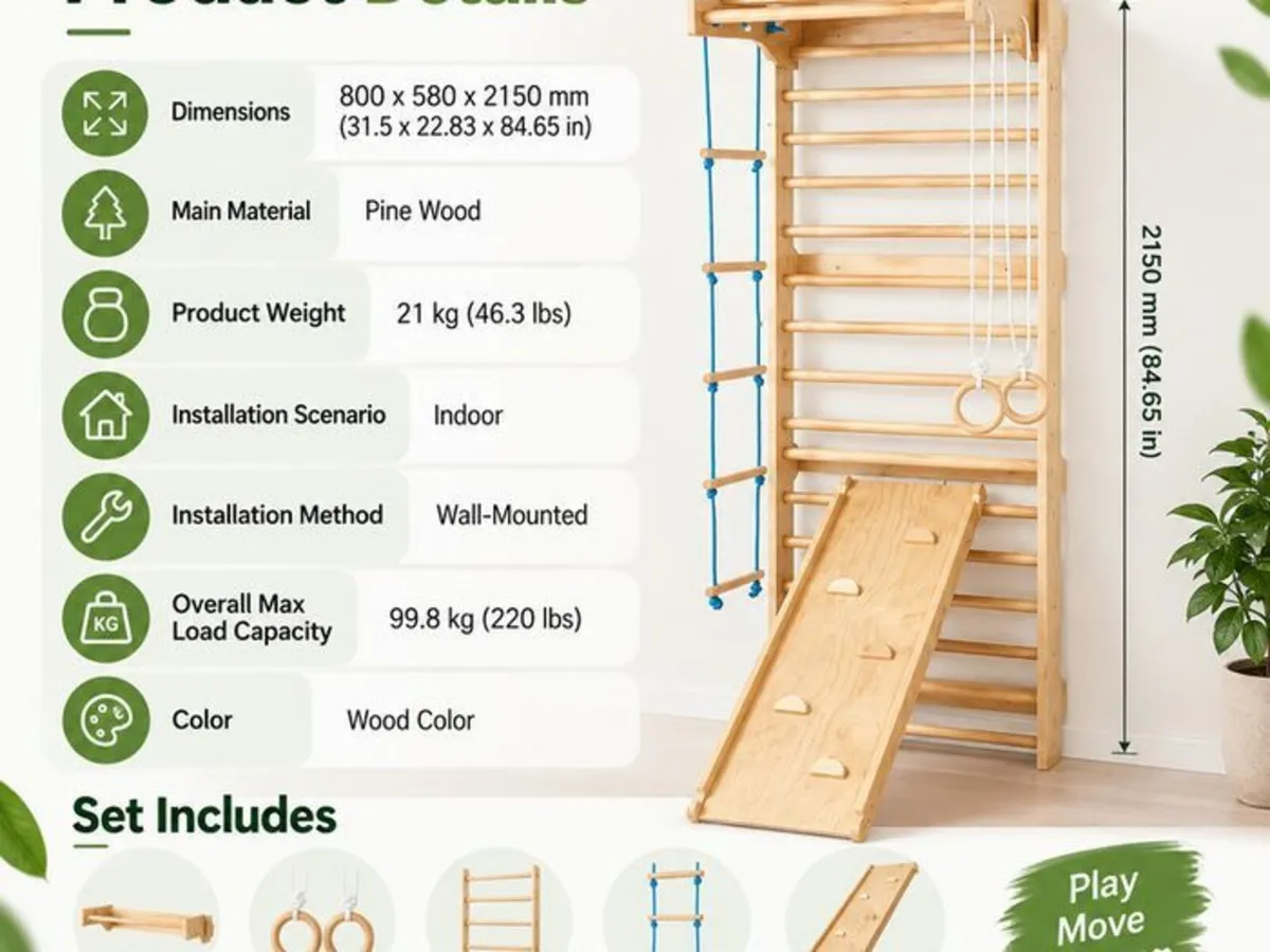 Swedish Ladder Wall Gym  5 in 1 - Image 2