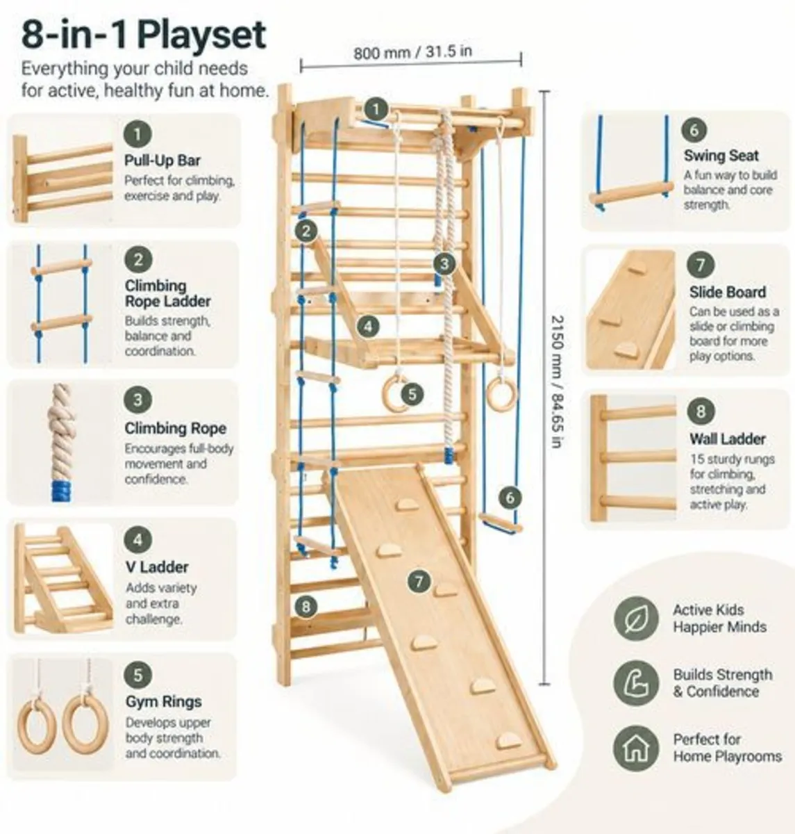 Swedish Ladder Wall Gym 8 in 1 - Image 4