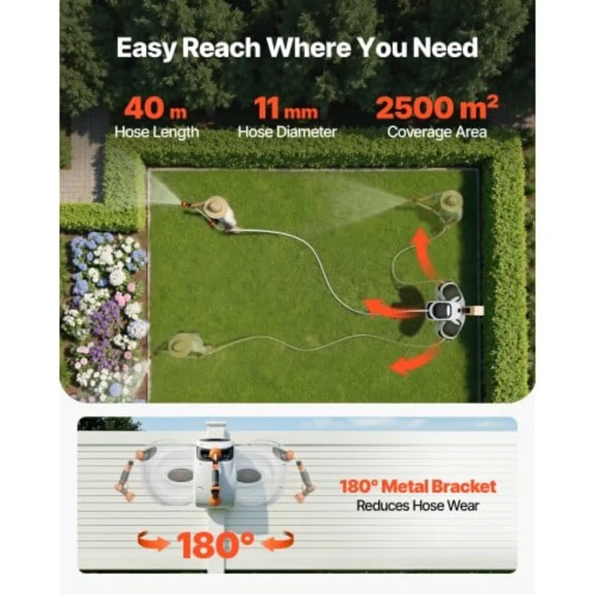 Retractable Garden Hose Reel, 1/2" x 131.23 ft Wal - Image 3