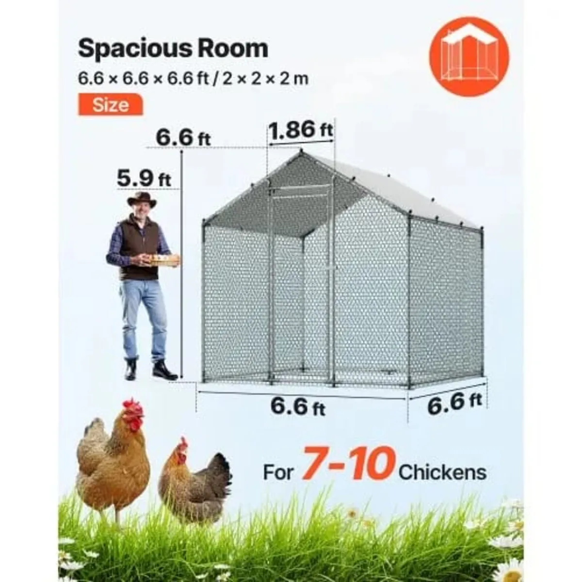 Metal Chicken Coop, 6.56x6.56x6.56ft Large Walk-in - Image 2