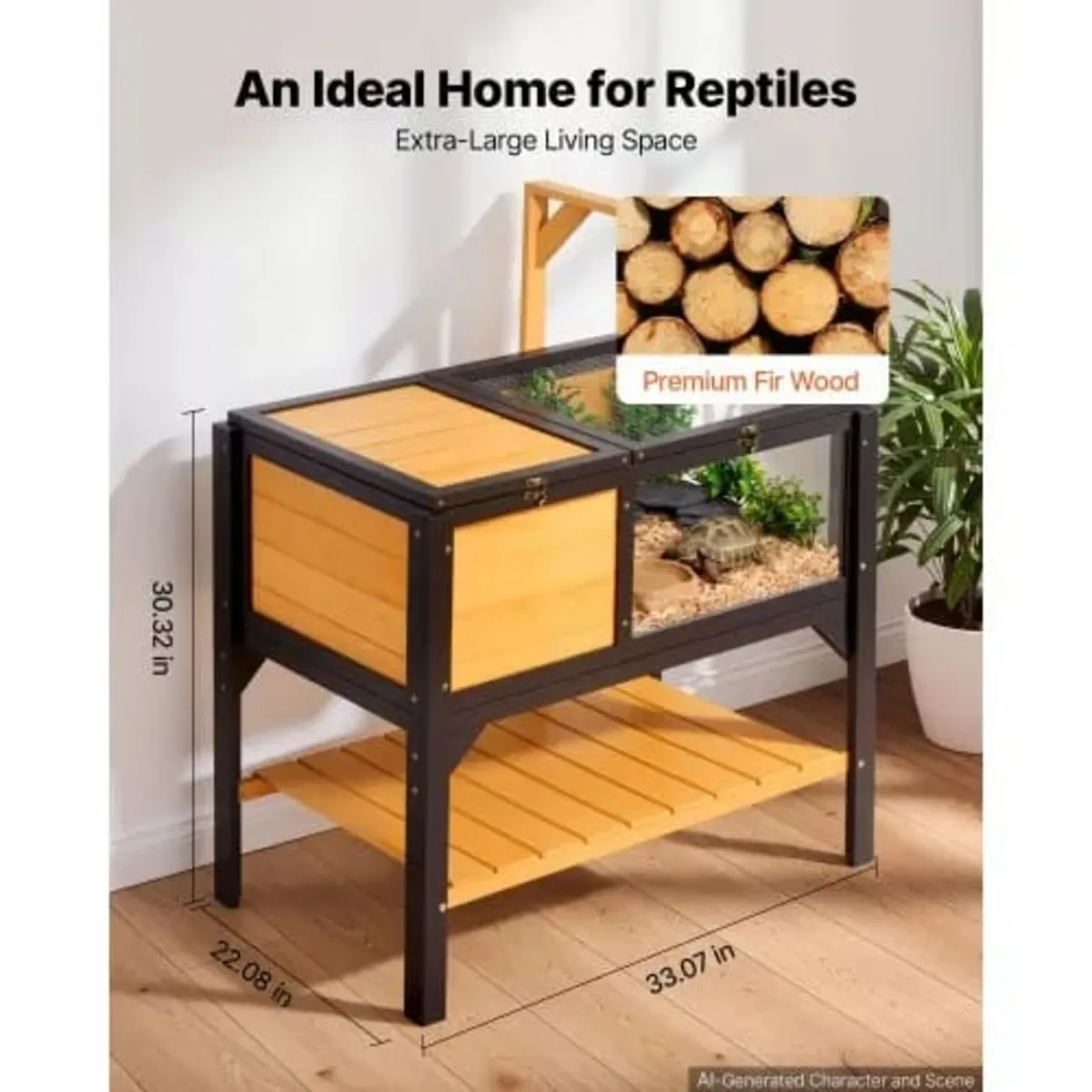 Tortoise Habitat 2-Room Wooden Tortoise House with - Image 4
