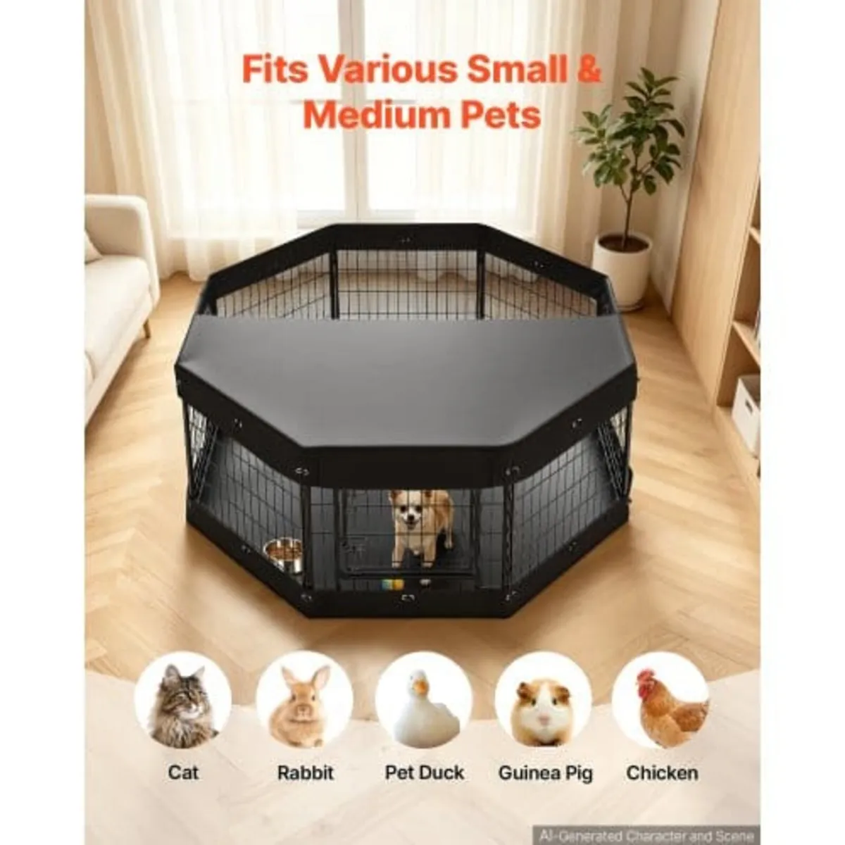 Dog Playpen 61 cm 8 Panels Heavy Duty with Top Cov - Image 2