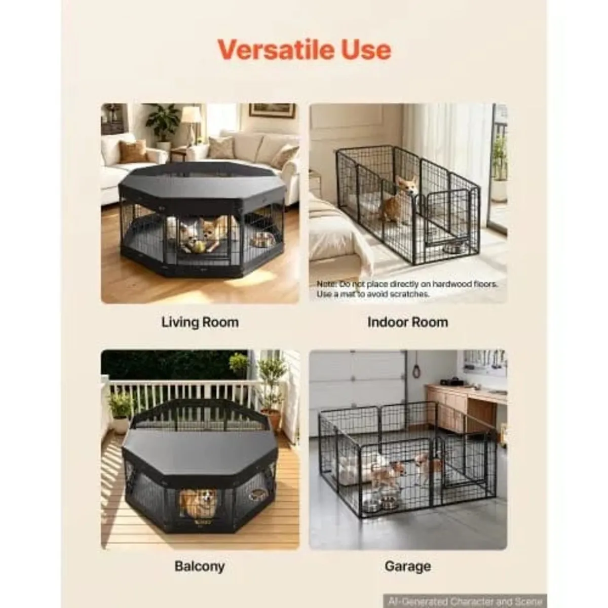 Dog Playpen 61 cm 8 Panels Heavy Duty with Top Cov - Image 3