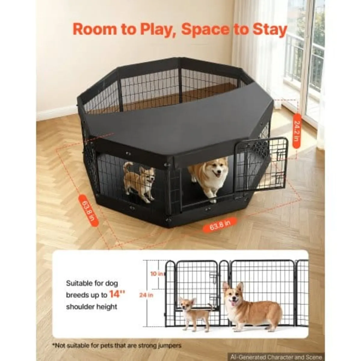 Dog Playpen 61 cm 8 Panels Heavy Duty with Top Cov - Image 4