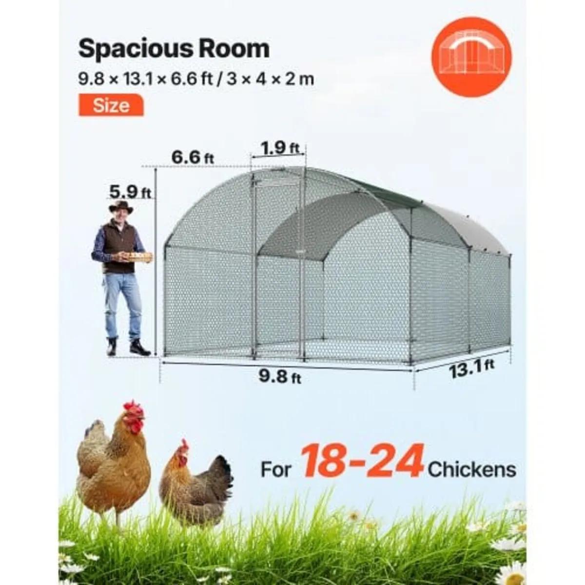 Metal Chicken Coop, 9.8x13.1x6.5 ft Large Walk-in - Image 2