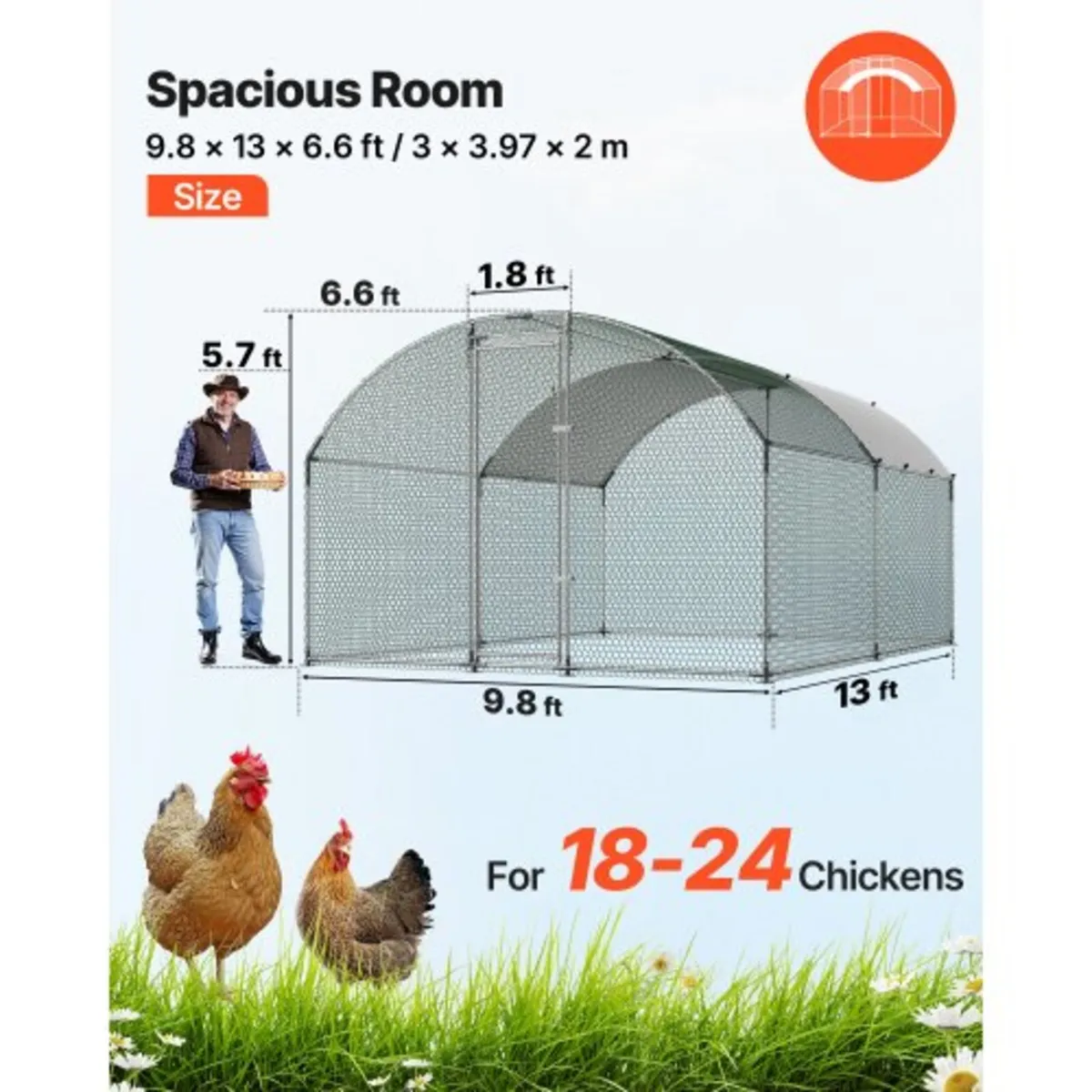 Large Metal Chicken Coop 3 x 3.97 x 2 m Walk-in Ch - Image 2