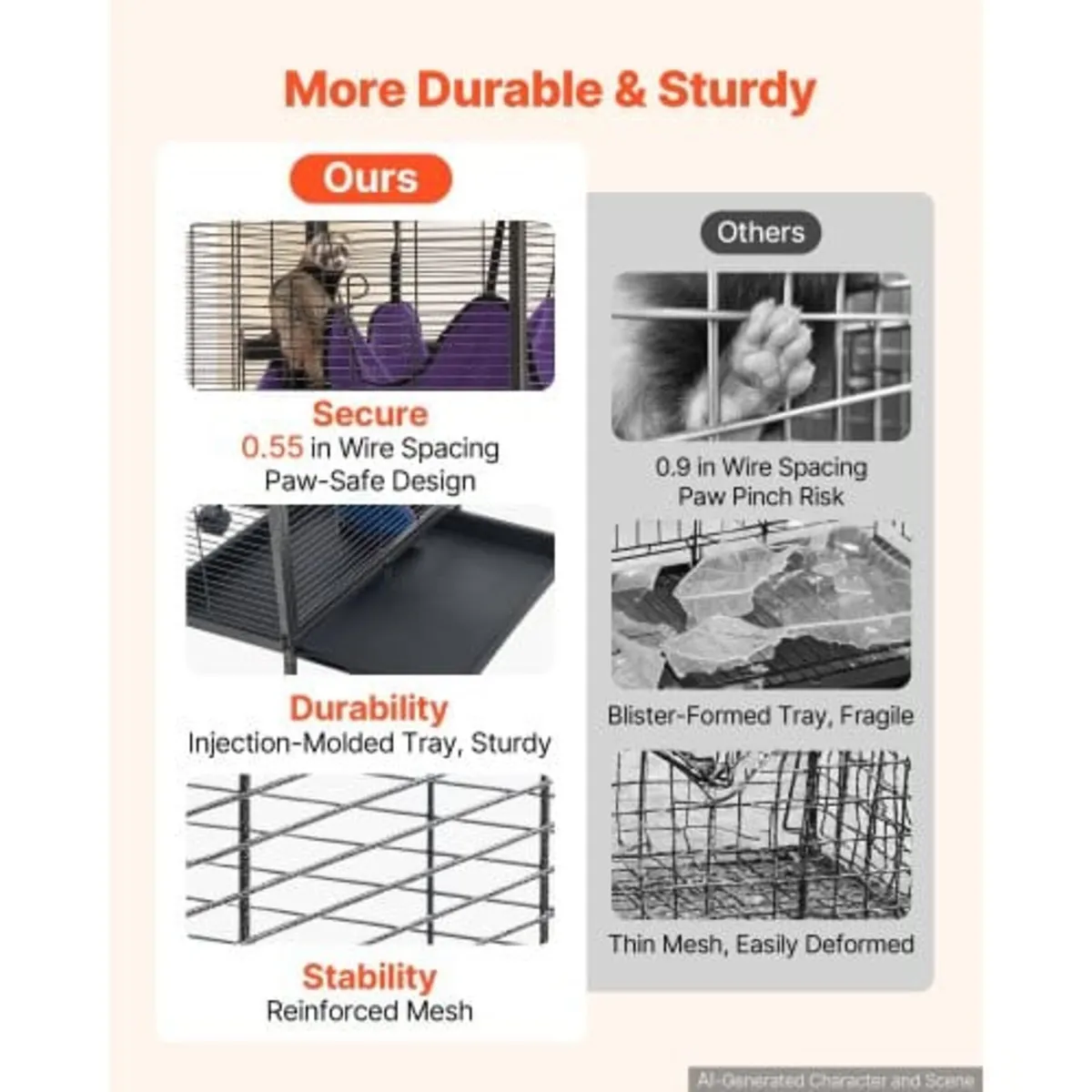 Metal Small Animal Cage 113 cm 4-Tier Rolling Ferr - Image 3