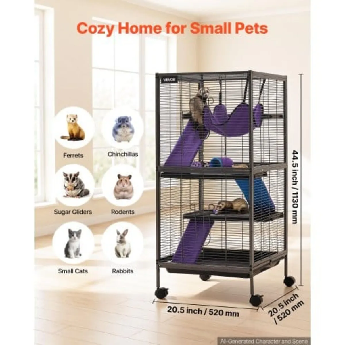 Metal Small Animal Cage 113 cm 4-Tier Rolling Ferr - Image 4