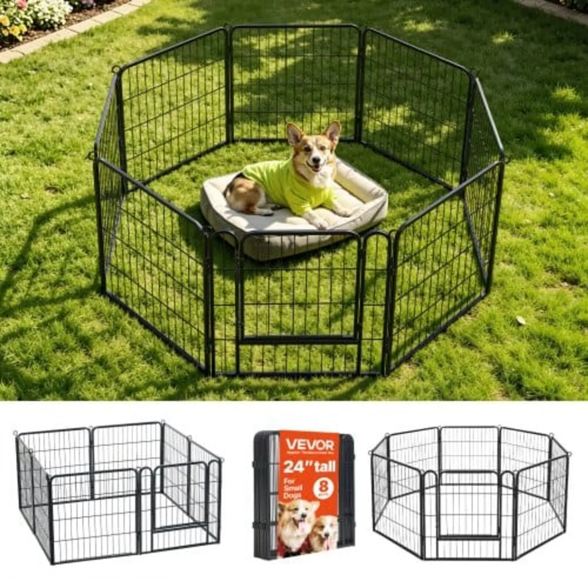 Dog Playpen 61 cm 8 Panels Foldable Metal Exercise - Image 1