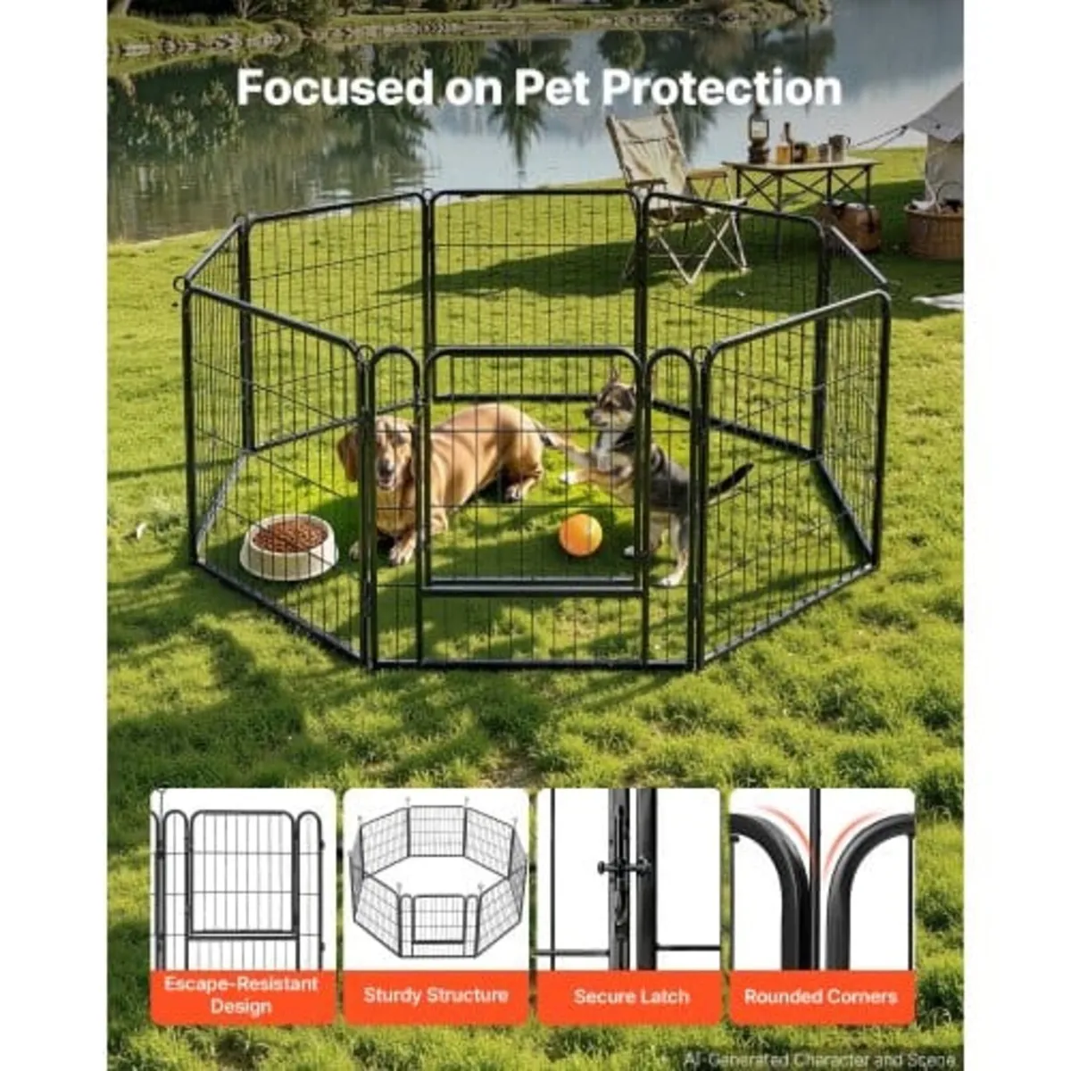 Dog Playpen 61 cm 8 Panels Foldable Metal Exercise - Image 2