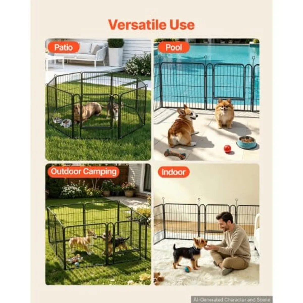Dog Playpen 61 cm 8 Panels Foldable Metal Exercise - Image 3