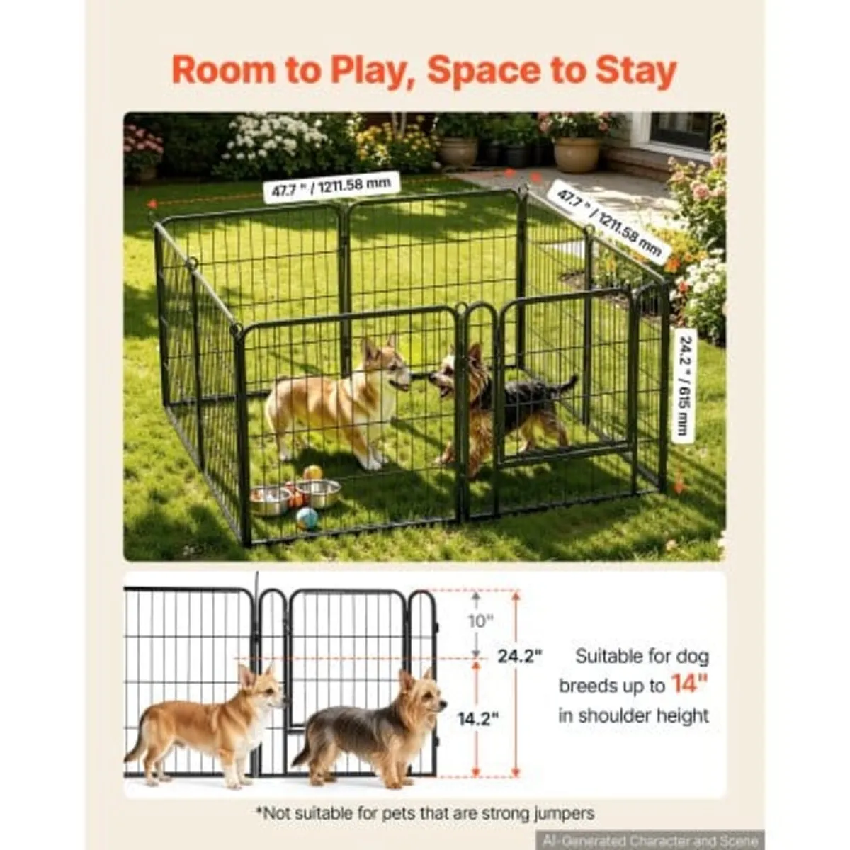 Dog Playpen 61 cm 8 Panels Foldable Metal Exercise - Image 4