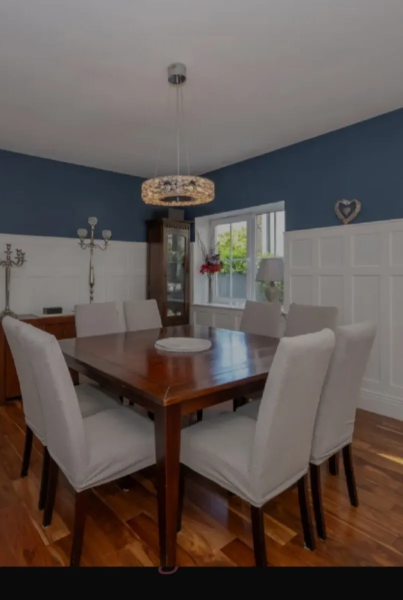 Square Wooden Dining Table and 8 Chairs - Image 1