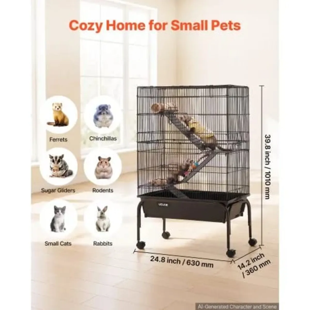 Metal Small Animal Cage 101 cm 3-Tier Rolling Ferr - Image 3