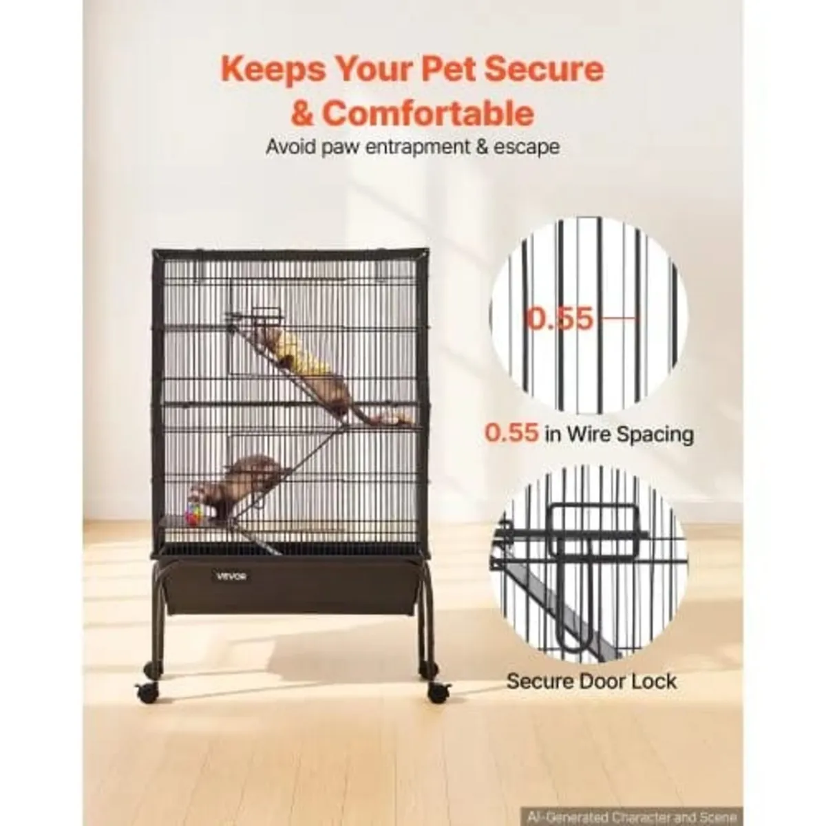 Metal Small Animal Cage 101 cm 3-Tier Rolling Ferr - Image 4