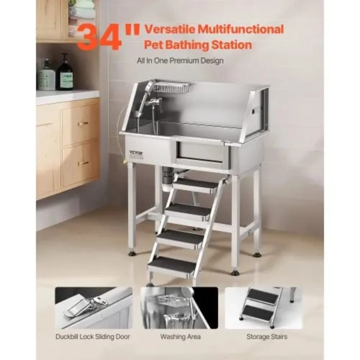 86.4 cm Dog Washing Station, Stainless Steel Pet G - Image 2
