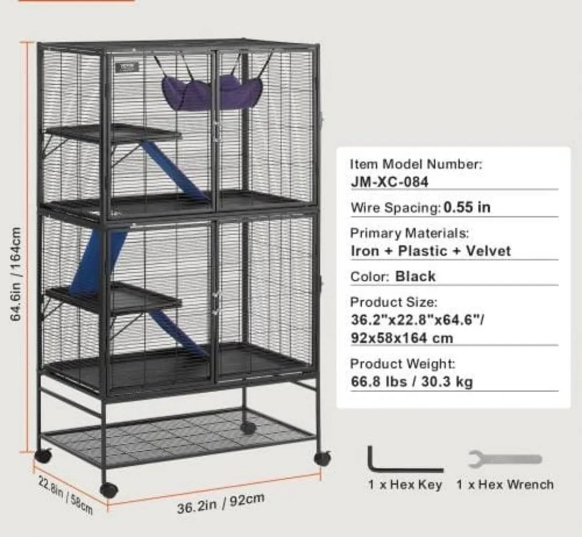 164.1 cm Metal Small Animal Cage 4-Tier Rolling Fe - Image 3