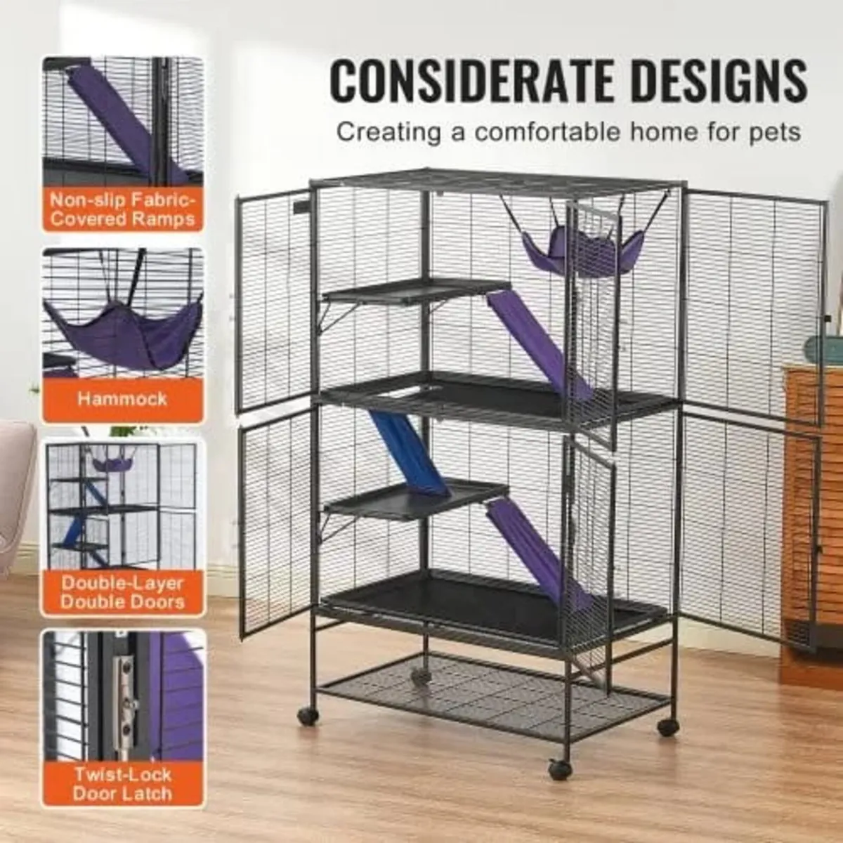 164.1 cm Metal Small Animal Cage 4-Tier Rolling Fe - Image 4