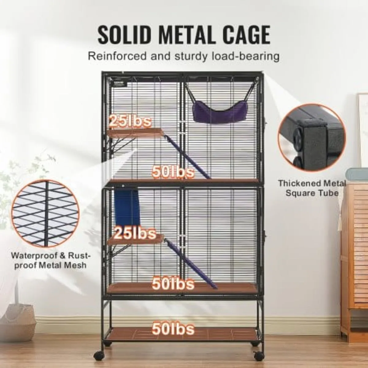 164.1 cm Metal Small Animal Cage 4-Tier Rolling Fe - Image 2