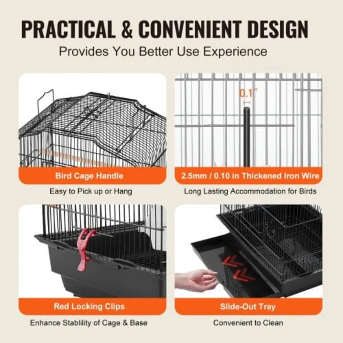 41-inch Open Top Large Parrot Bird Cage, Hanging B - Image 3