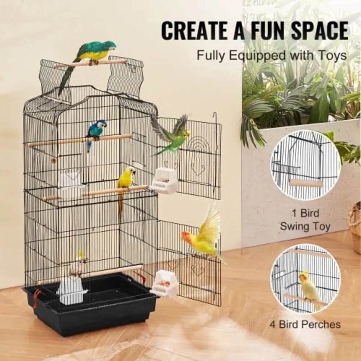 41-inch Open Top Large Parrot Bird Cage, Hanging B - Image 4