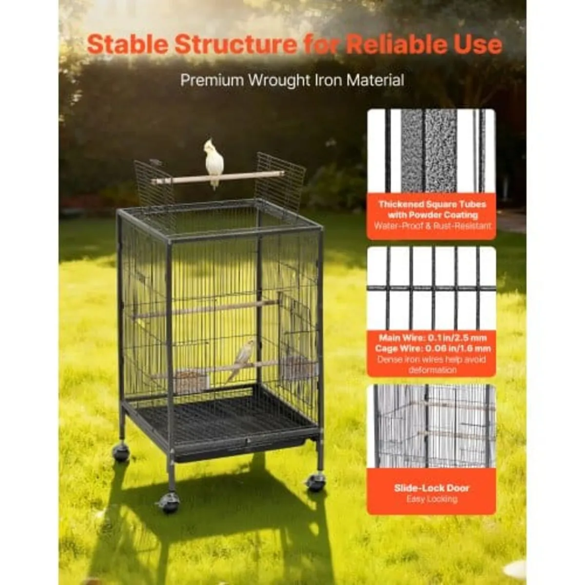 Bird Cage, 460 x 460 x 770 mm, Open Flat Top, Wrou - Image 2