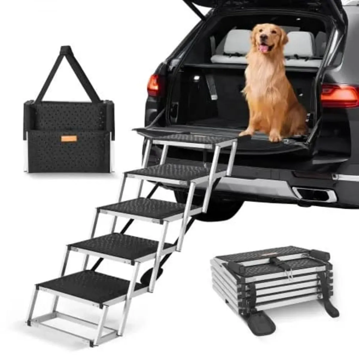 Dog Stair for Cars 5-step Folding Dog Steps Alumin - Image 1