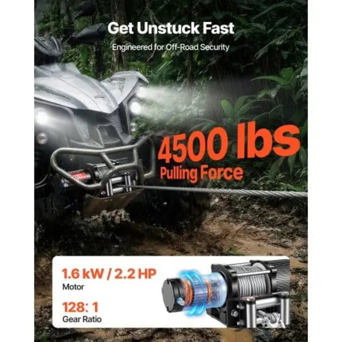 2041 kg Electric Winch, 12V DC ATV/UTV Winch with - Image 2